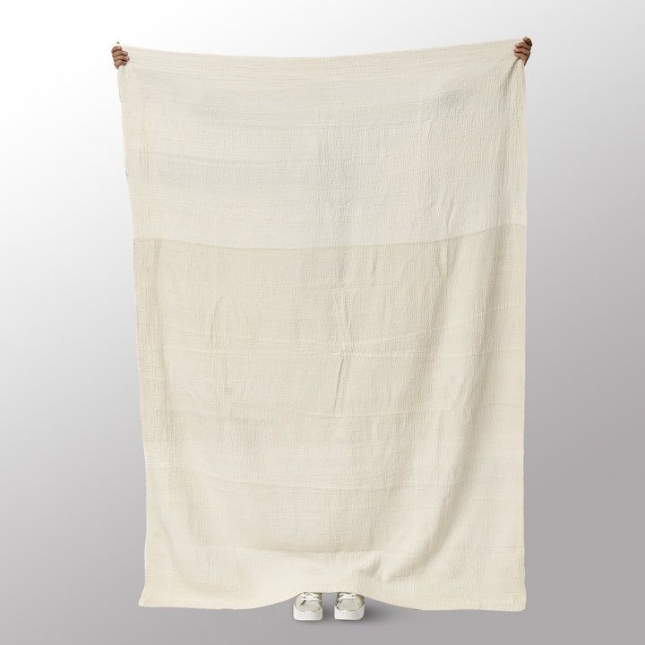 Grey Mist Fray Patch Kantha Quilts