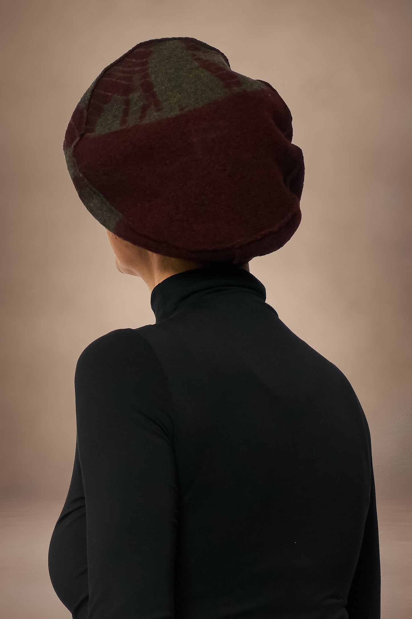 CIRCLE TIE DYE BOILED WOOL BERET - tw1896-brn -