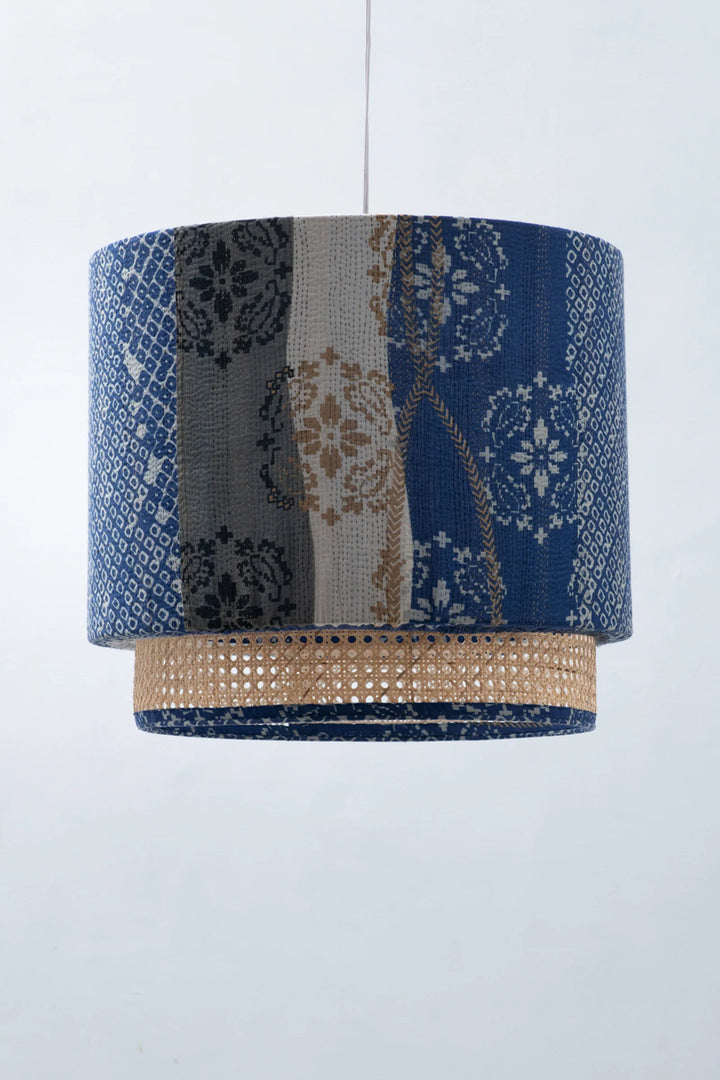 Kimono Cotton Kantha Hanging Lamp -Blue