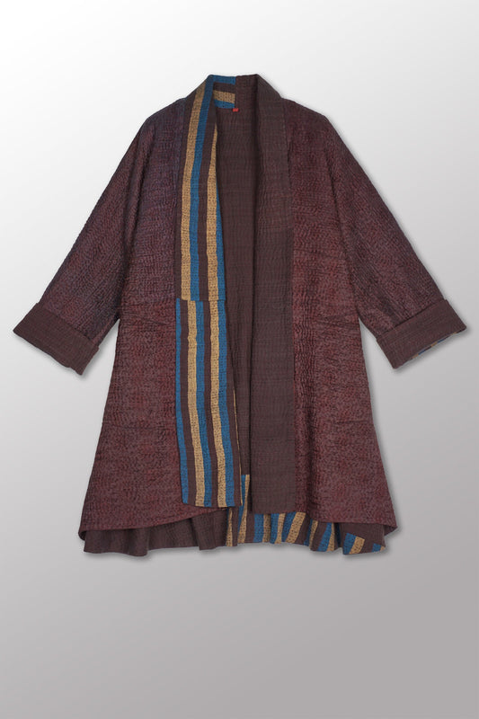 JACQUARD WITH WOVEN KANTHA KIMONO LONG JACKET - jq5005-0001a -