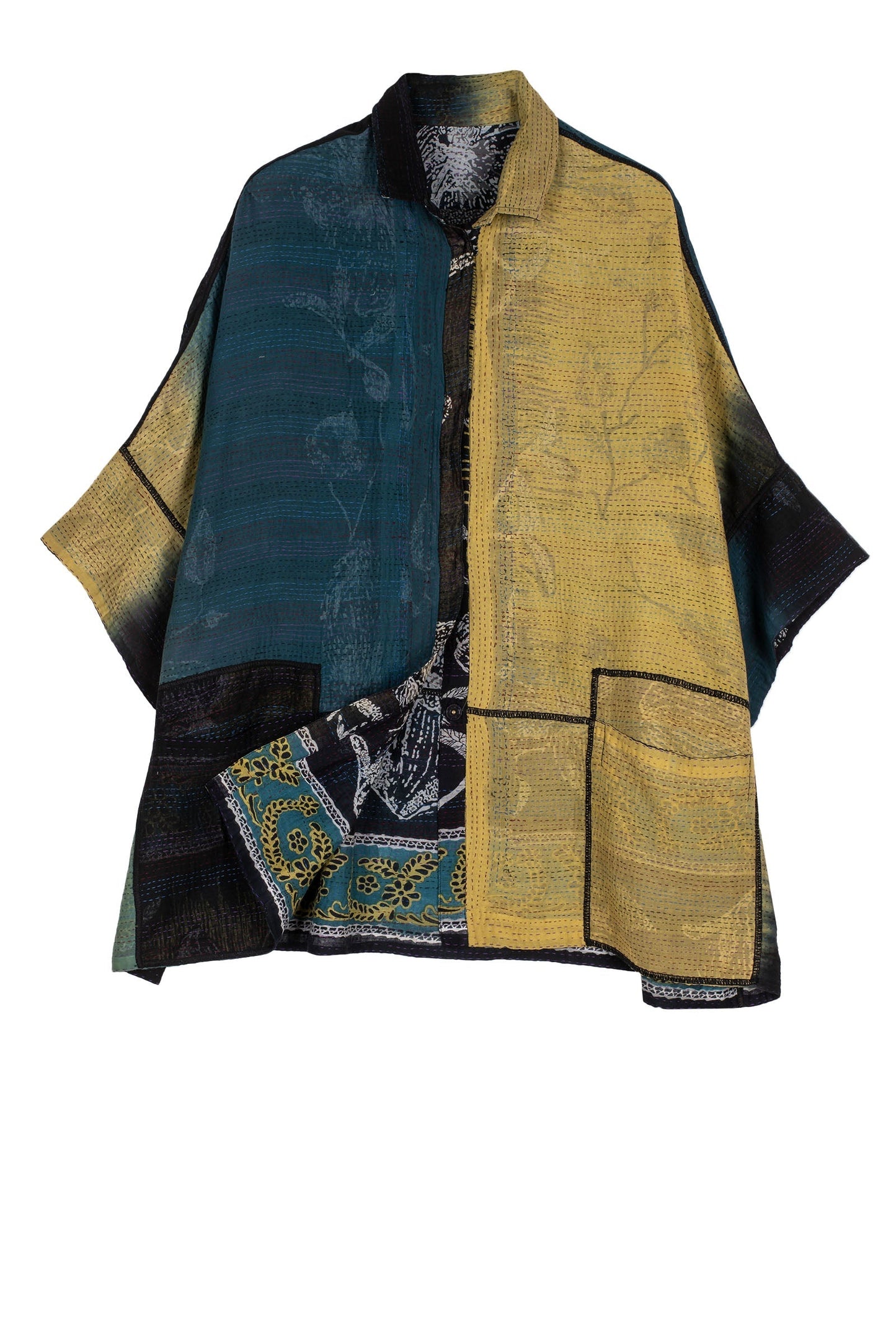 ORGANIC LEAVES KANTHA WIDE SHIRT - ol2546-blk -