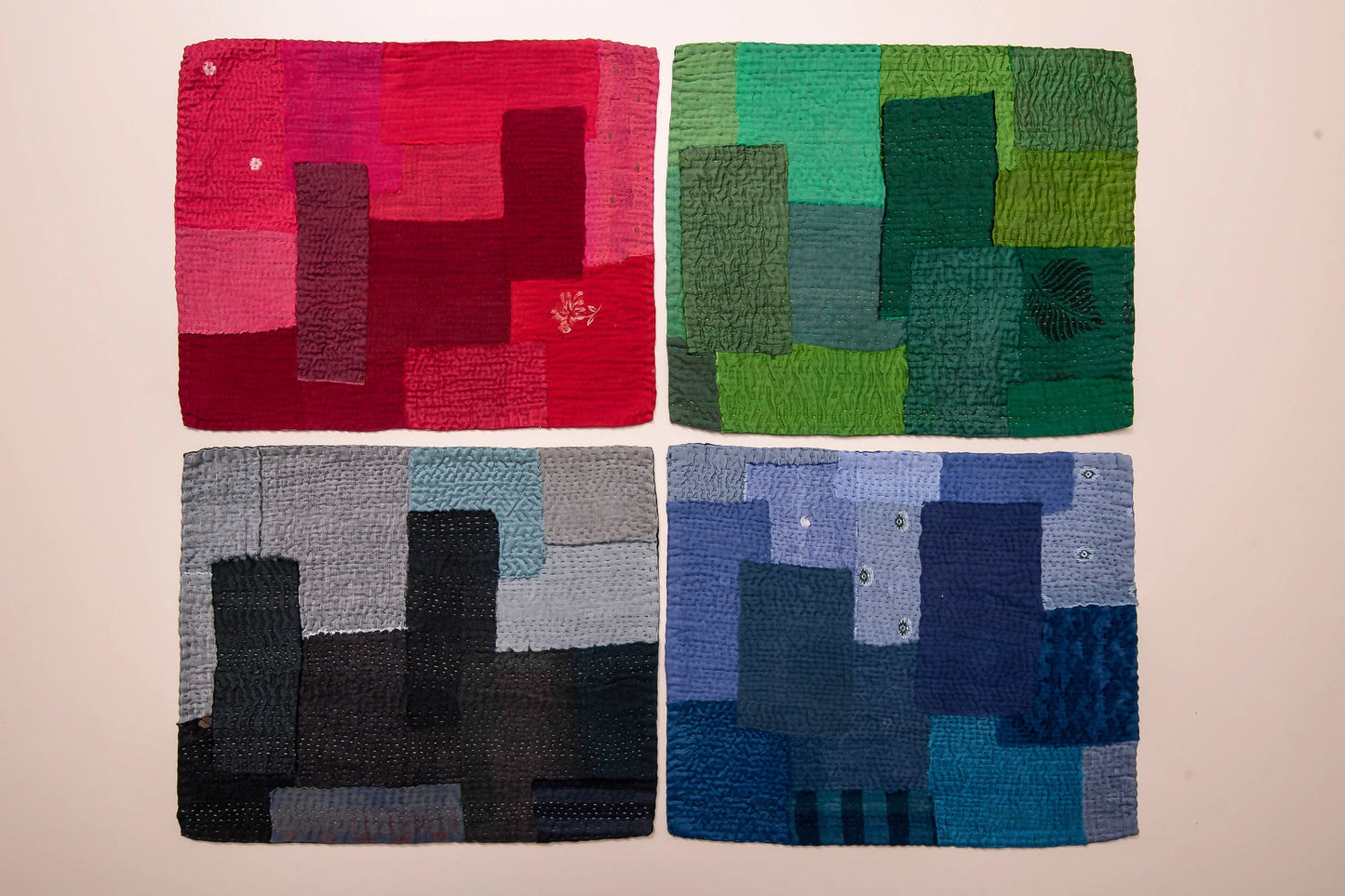 Landscape Handmade Vintage Kantha Placemat -Red (SET OF 2)