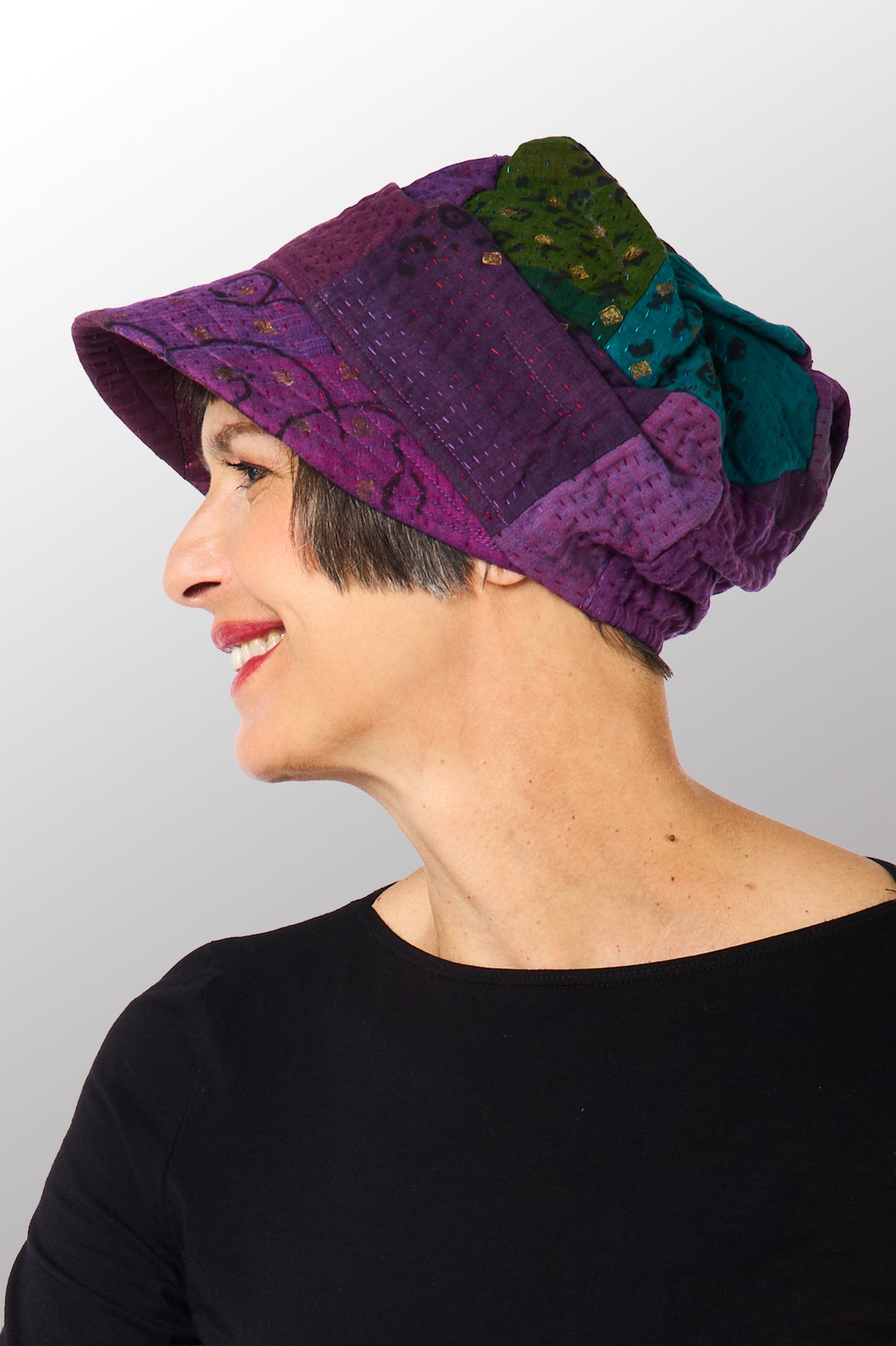 OMBRE PATCHED GOLD STAMP KANTHA HALF BRIM HAT - og4881-mlt -