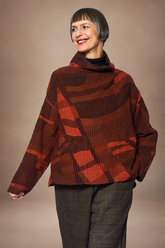 ABSTRACT WAFFLE KANTHA FUNNEL NECK PULLOVER - bw3t106-org -