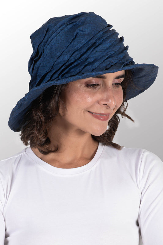 LINEN TWIST TUCKED BRIM HAT - ln1886-nvy -