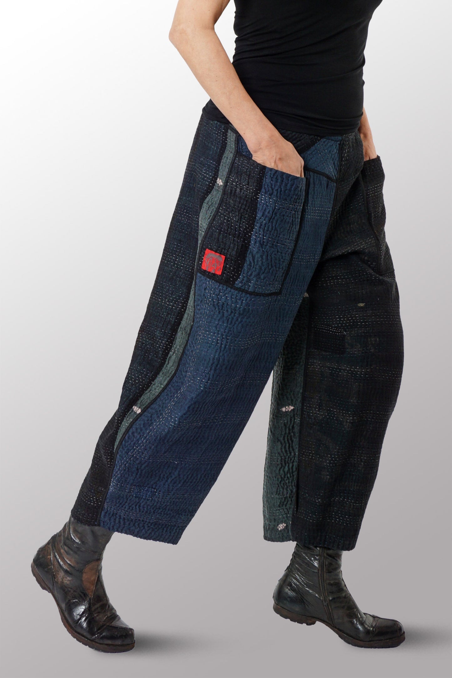 JAIPUR PATCH KANTHA LANTERN PANTS - jp4634-blk -