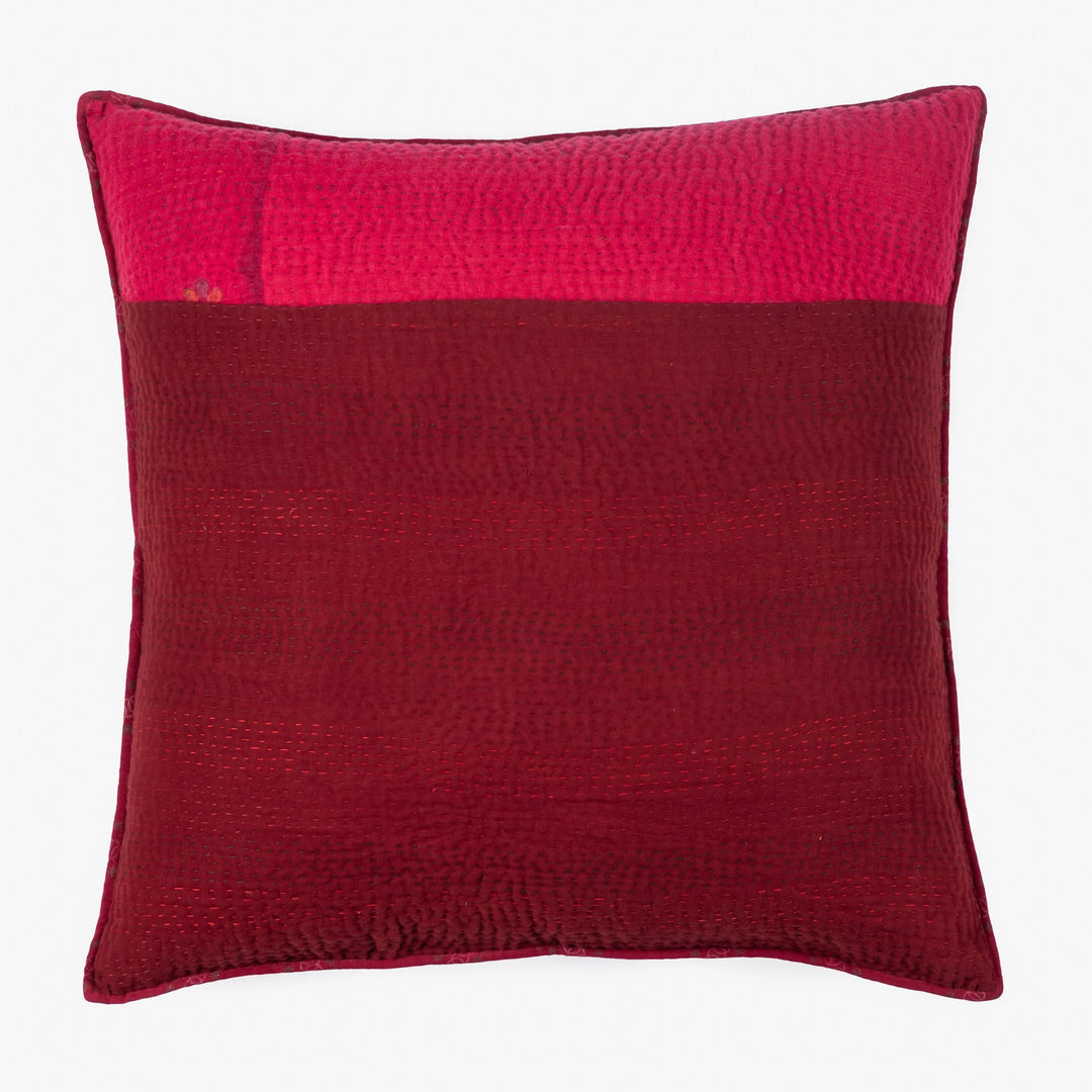 Landscape Fray Patch vintage Kantha Pillow - Red