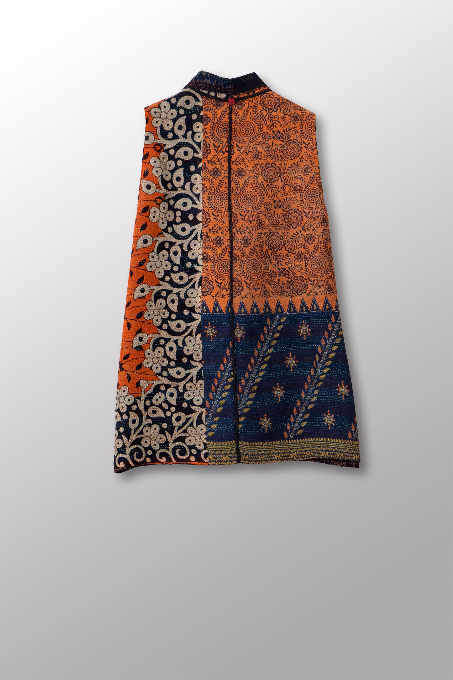 VINTAGE SILK GEORGETTE COTTON KANTHA KIMONO VEST SHORT - gc2248-0001m -