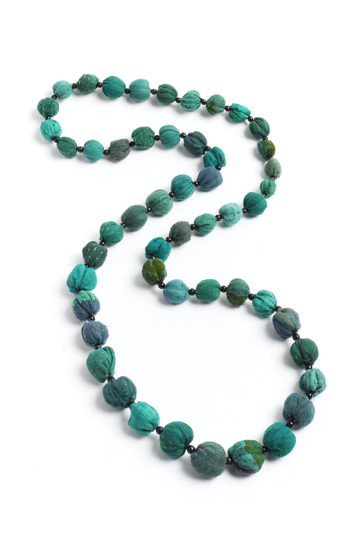 COTTON SILK SW PATCH KANTHA SMALL NUTS LONG NECKLACE - ws2706-tel -
