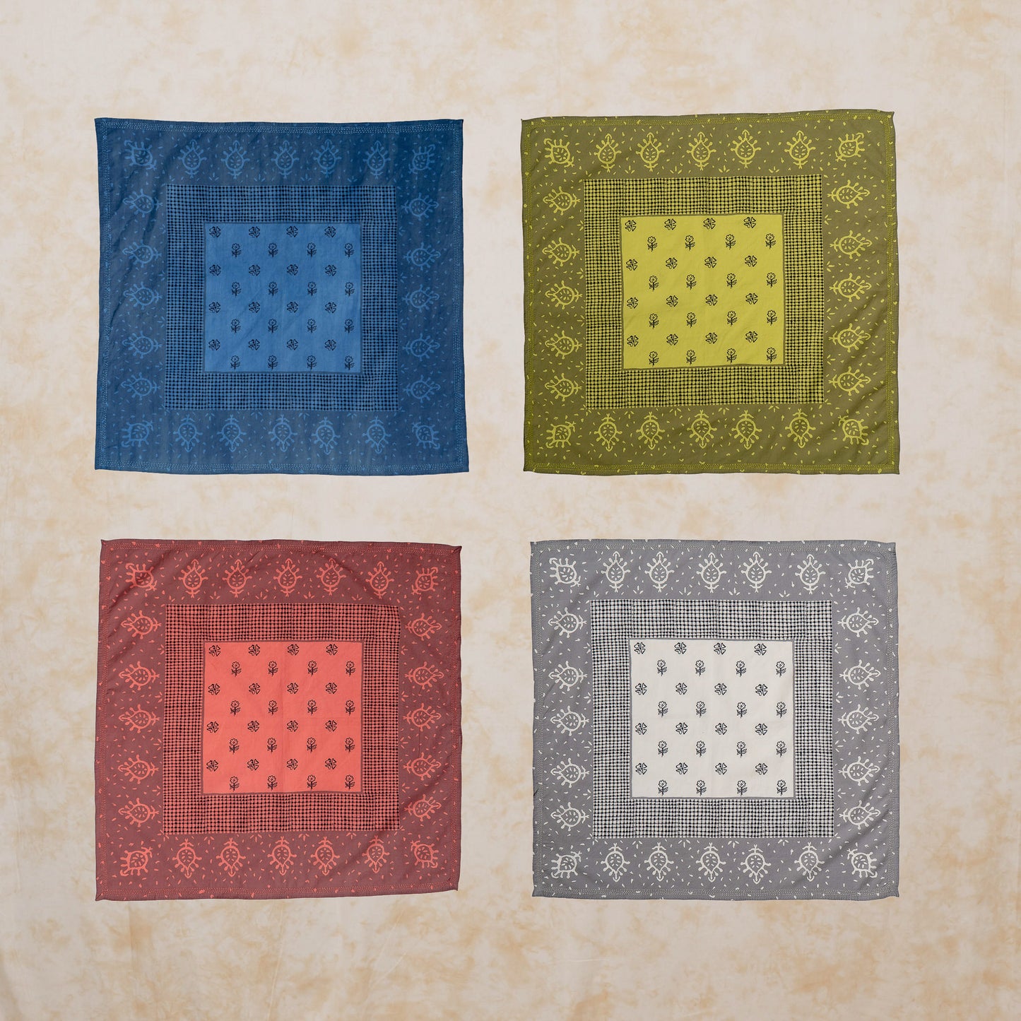 Bandana Handmade Cotton Square kantha Bandana-Navy