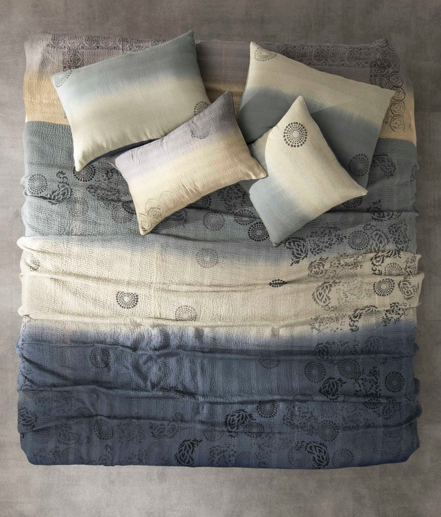 Ombre with Fray Patch Handmade Vintage Quilt - Gray