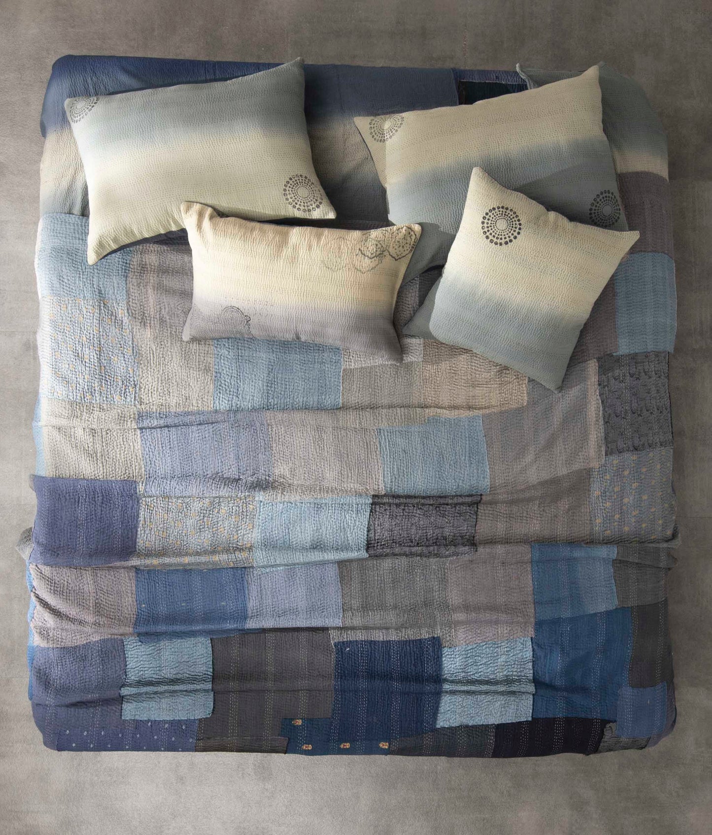 Ombre with Fray Patch Handmade Vintage Quilt - Blue