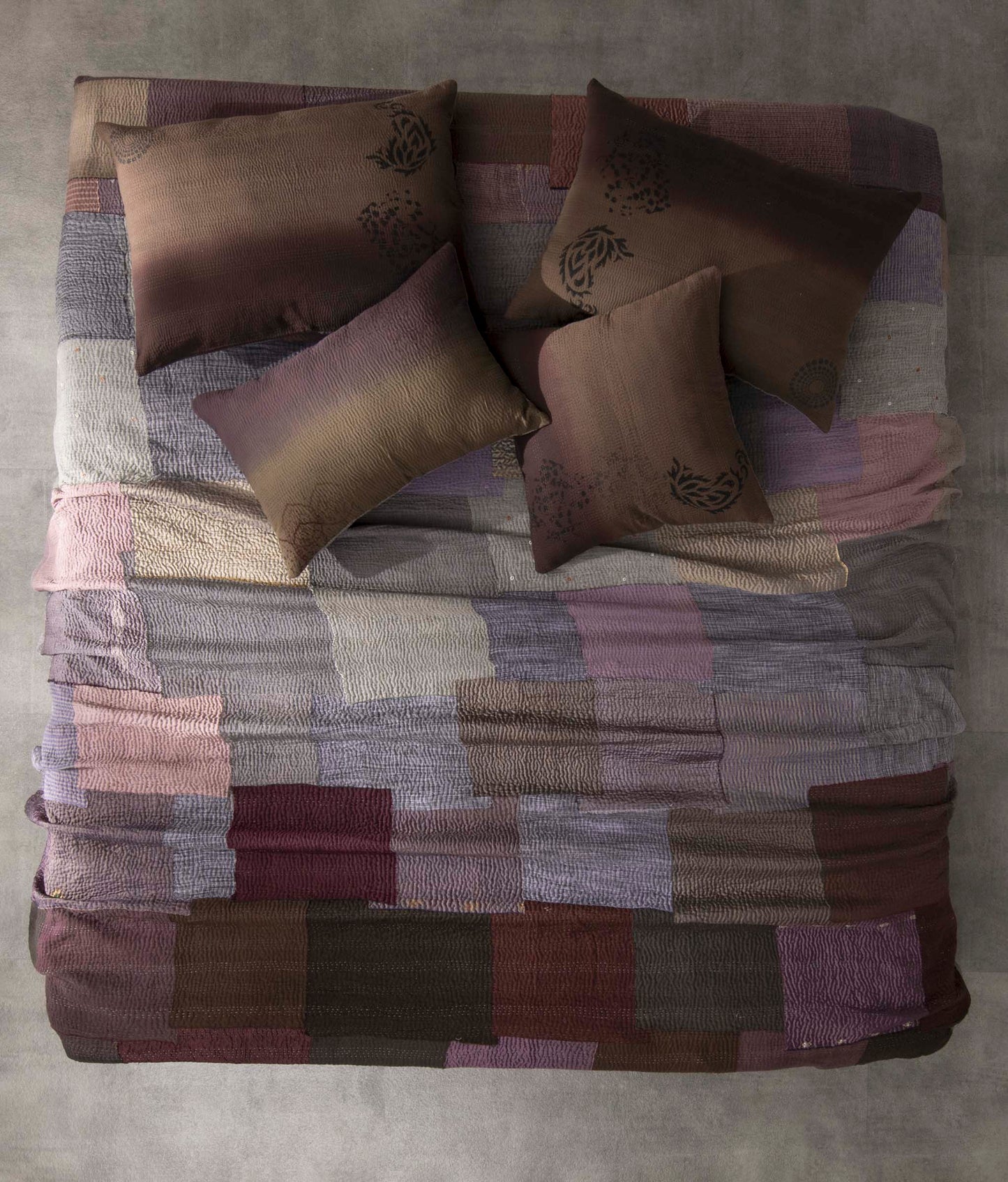 Ombre with Fray Patch Handmade Vintage Quilt - Chocolate