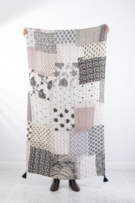 Powder Patch Kantha Runner black & white