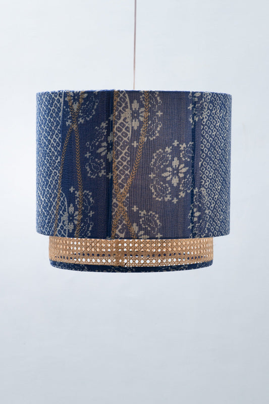 Kimono Cotton Kantha Hanging Lamp -Blue