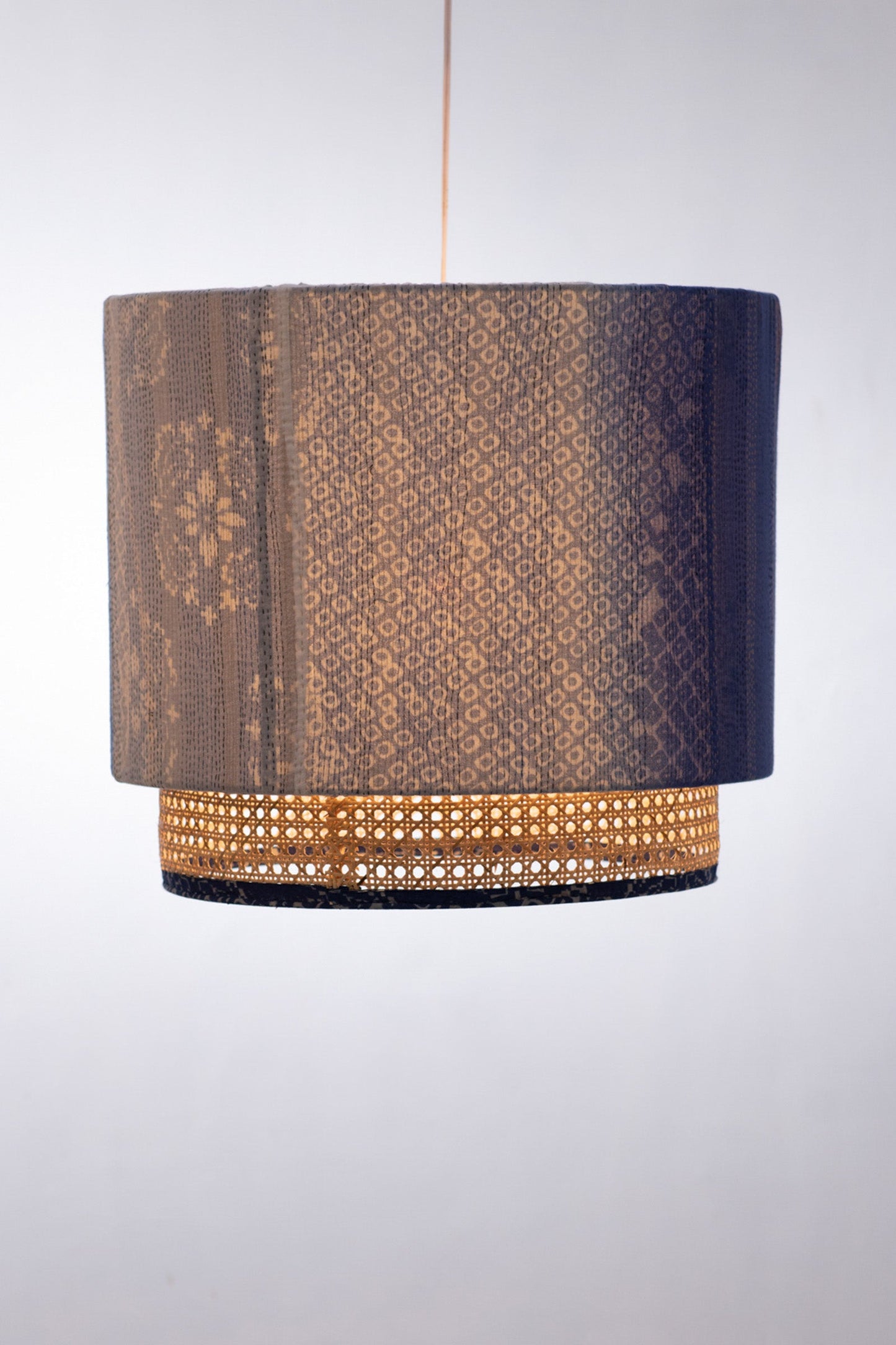 Kimono Cotton Kantha Hanging Lamp -Blue