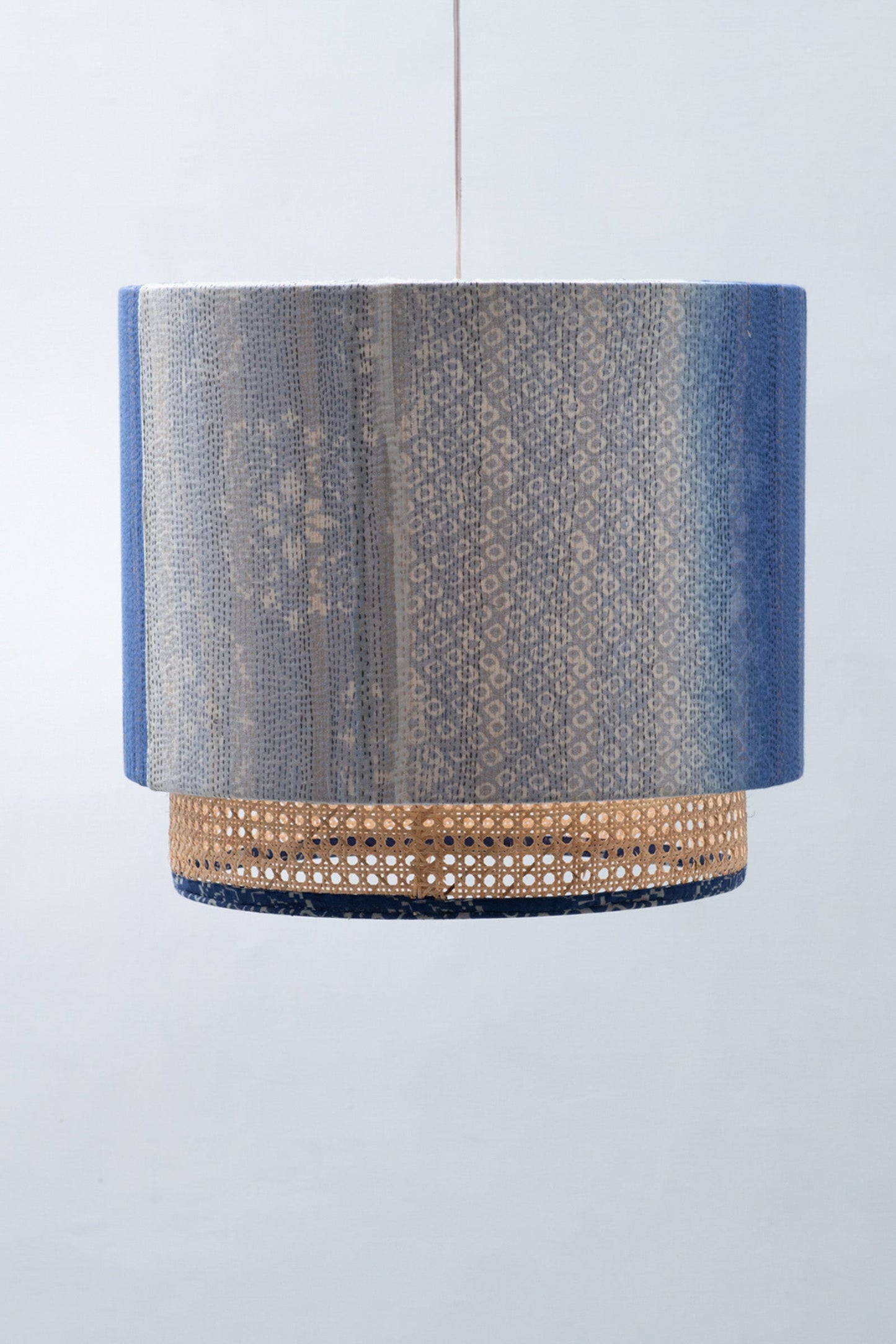 Kimono Cotton Kantha Hanging Lamp -Blue