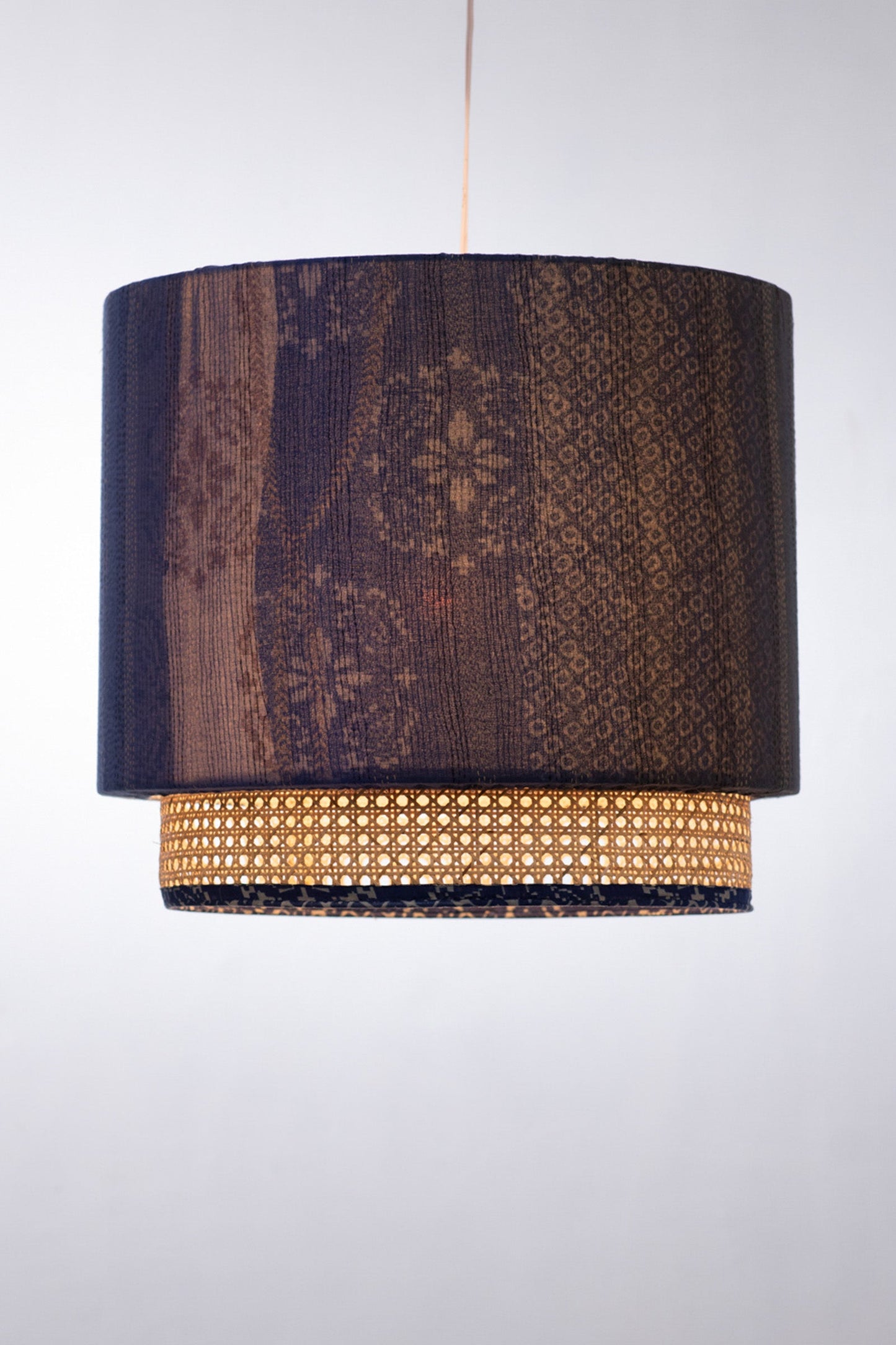 Kimono Cotton Kantha Hanging Lamp -Blue