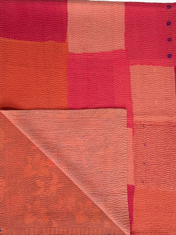 Mosaic Fray Handmade Vintage Kantha Throw -Carrots