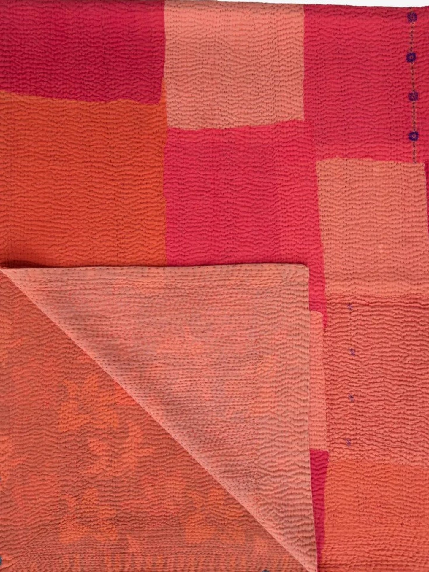 Mosaic Fray Patch Vintage Kantha Throw -Carrots