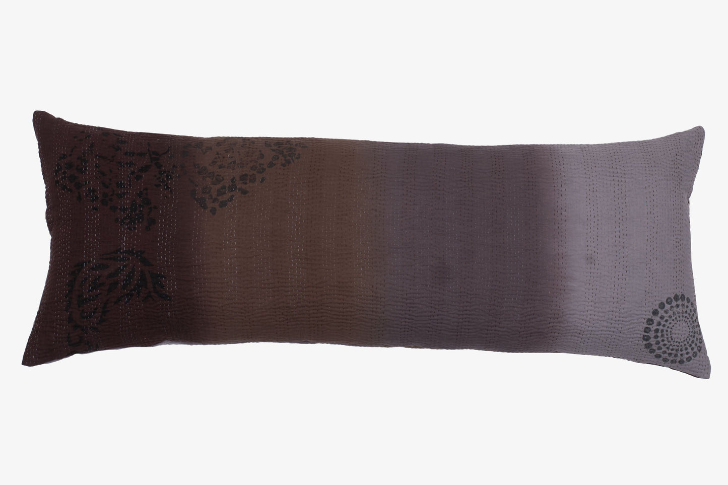 COTTON OMBRE HANDMADE KANTHA LUMBER PILLOW - CHOCOLATE
