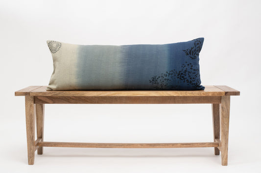 COTTON OMBRE HANDMADE KANTHA LUMBER PILLOW - INDIGO