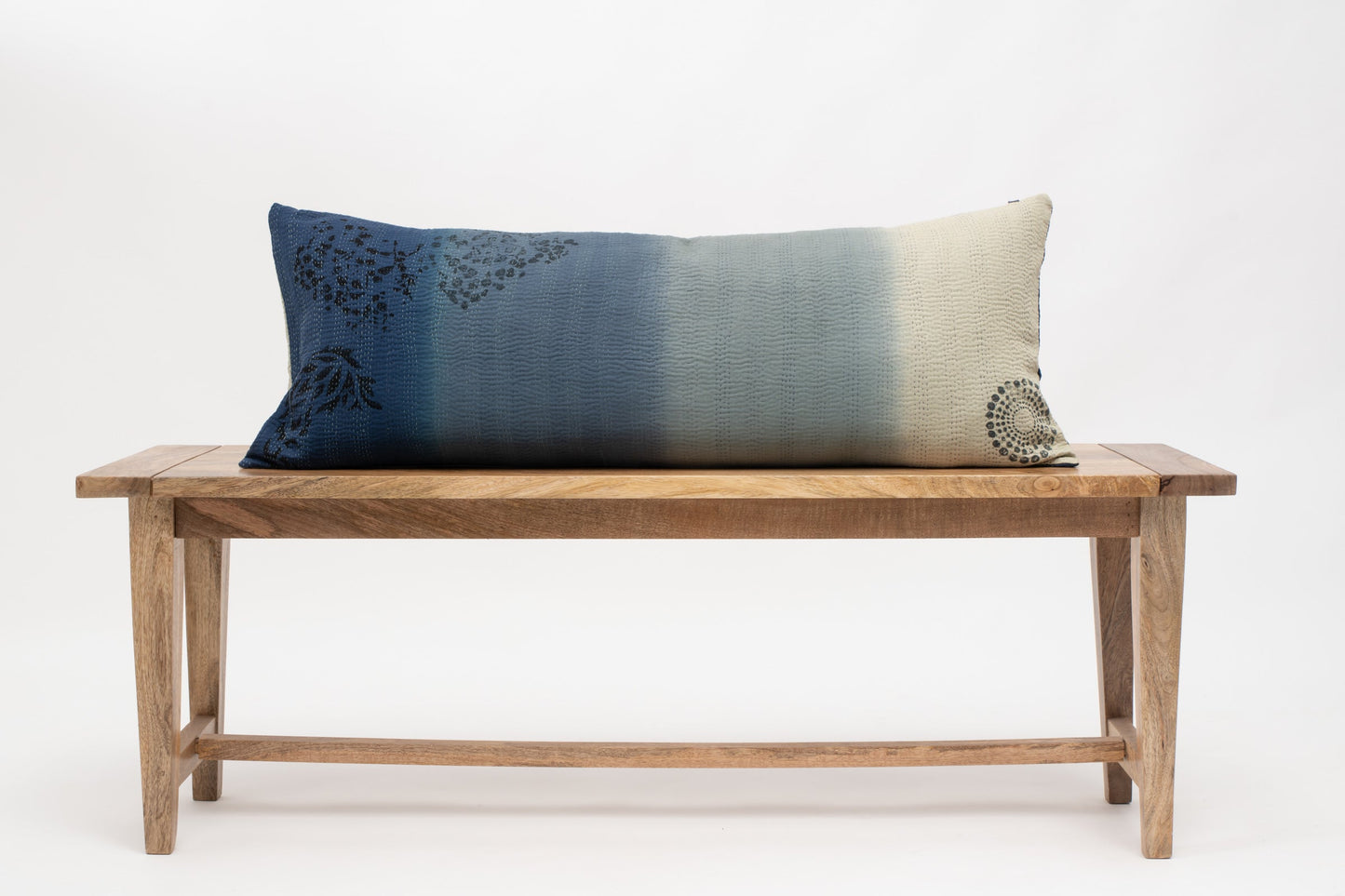COTTON OMBRE HANDMADE KANTHA LUMBER PILLOW - INDIGO