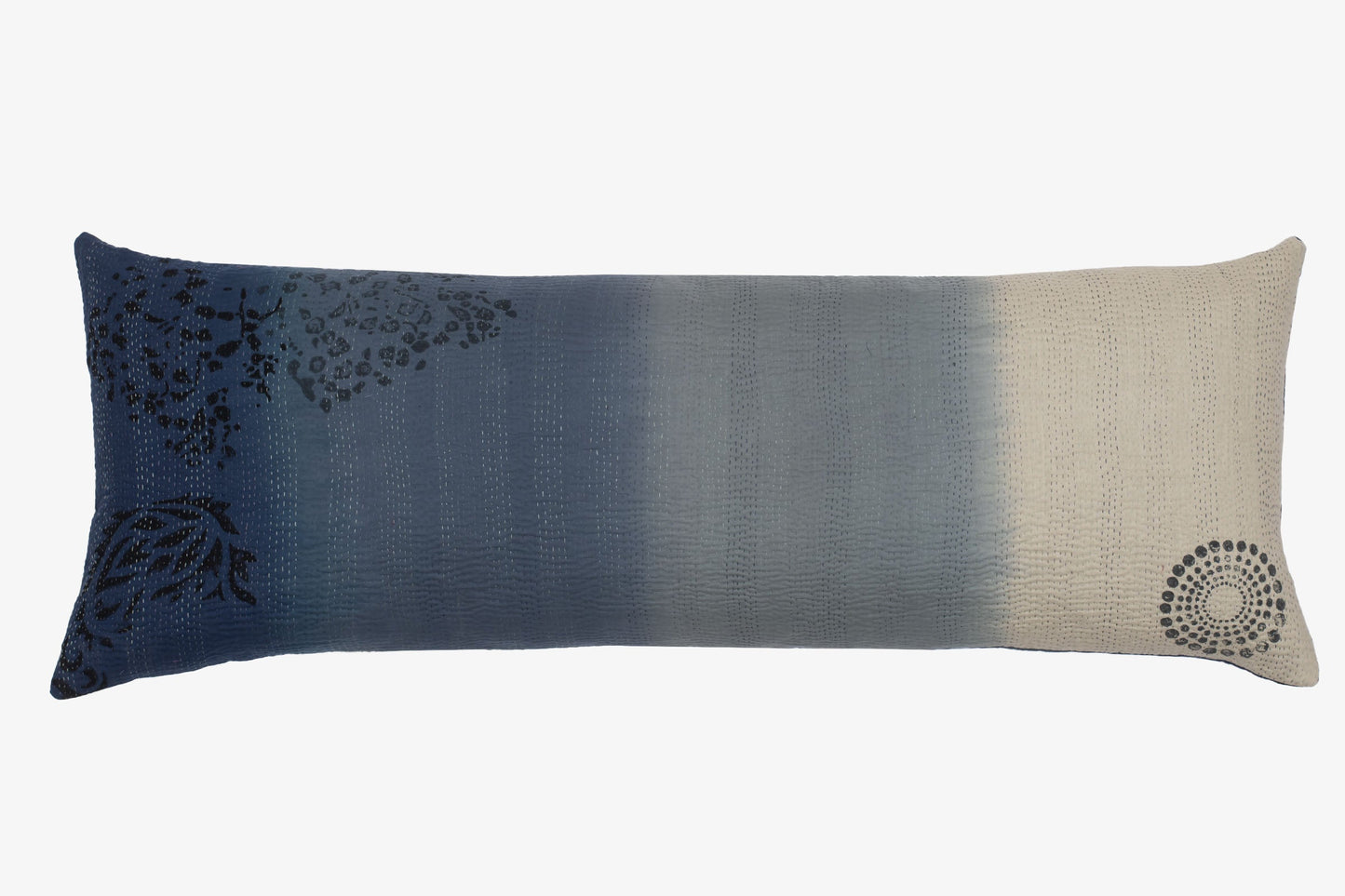 COTTON OMBRE HANDMADE KANTHA LUMBER PILLOW - INDIGO