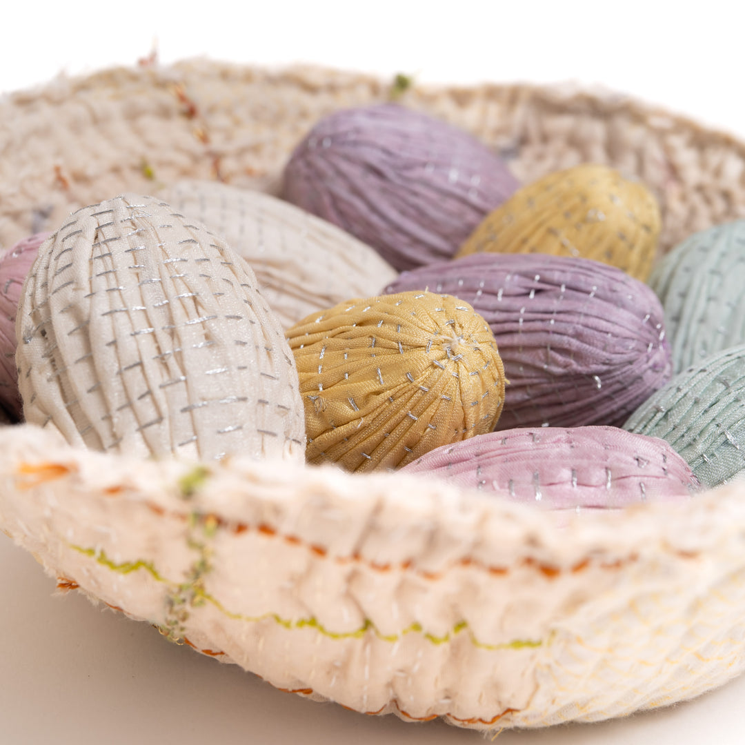 Pastel Ivory Easter Kantha Egg Ornament