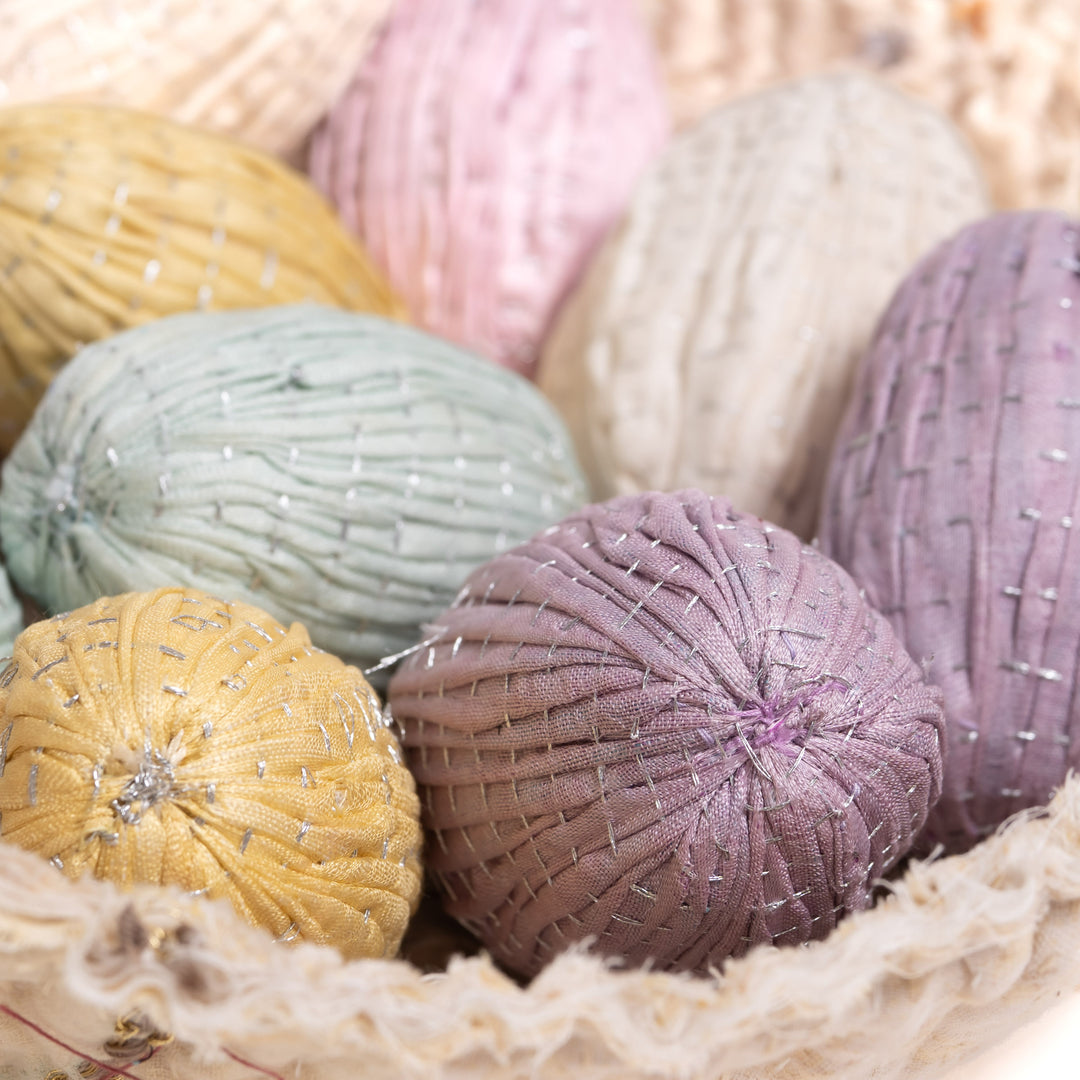 Pastel Pink Easter Kantha Egg Ornament.