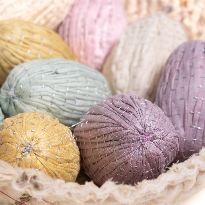 Pastel Pink Easter Kantha Egg Ornament.
