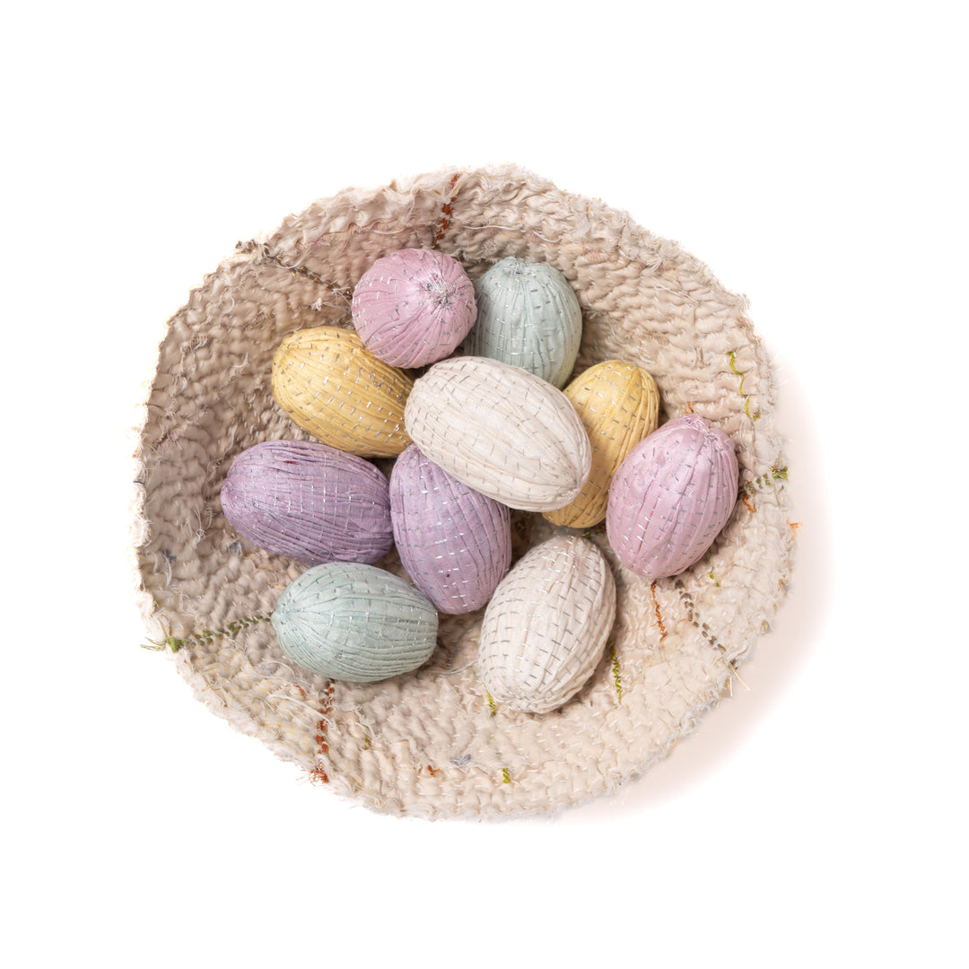 Pastel Ivory Easter Kantha Egg Ornament