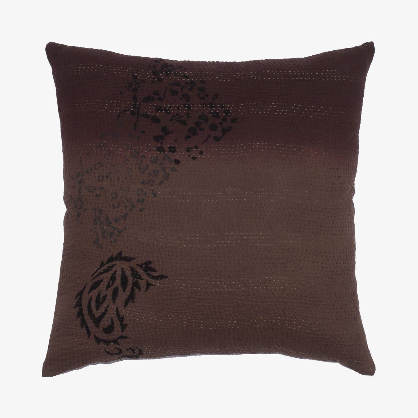 Cotton Ombre Handmade Vintage Kantha Pillow - Chocolate