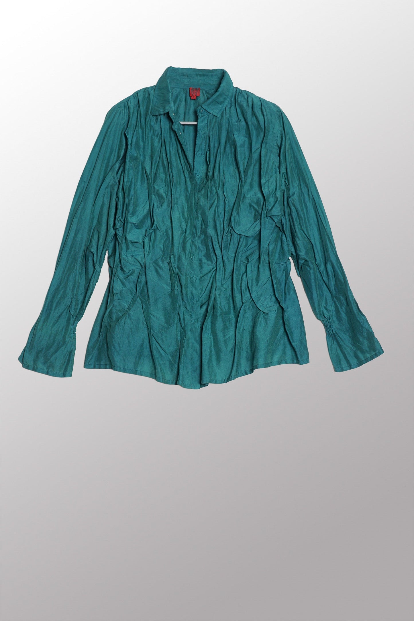 DYED COTTON SILK VOILE WAVY TUCKED SHIRT - dc1541-grn -