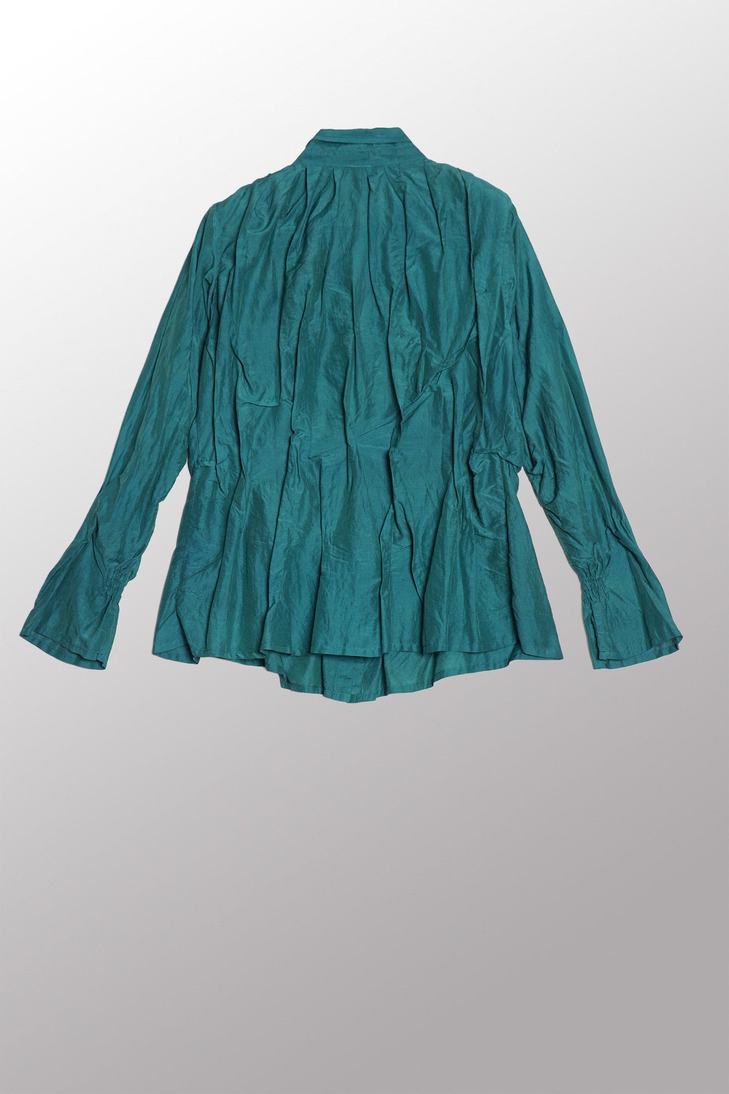 DYED COTTON SILK VOILE WAVY TUCKED SHIRT - dc1541-grn -