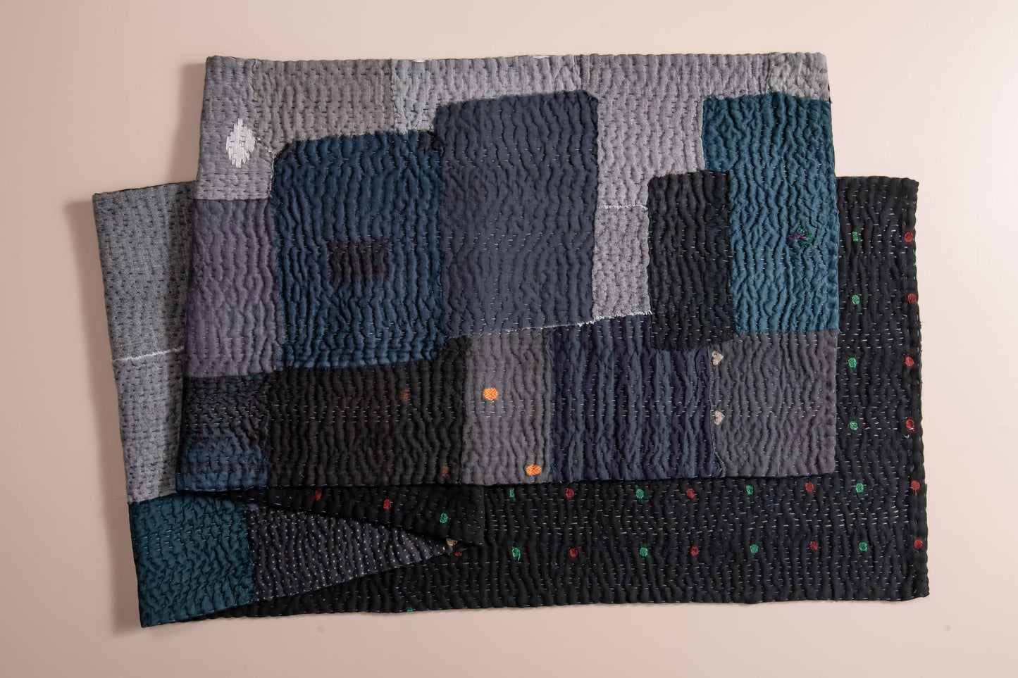 Landscape Fray Patch vintage Kantha Runner - Black