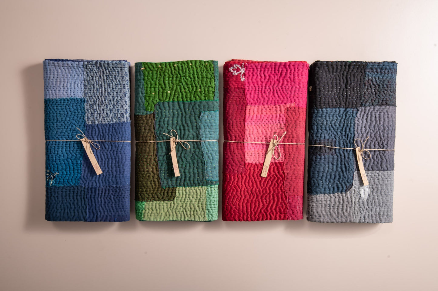 Landscape Fray Patch vintage Kantha Runner - Red