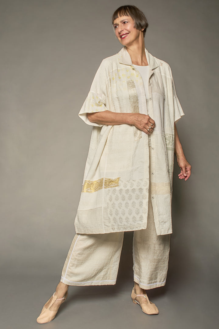 Frayed Patched Kantha Wide Shirt Dress - fi2448