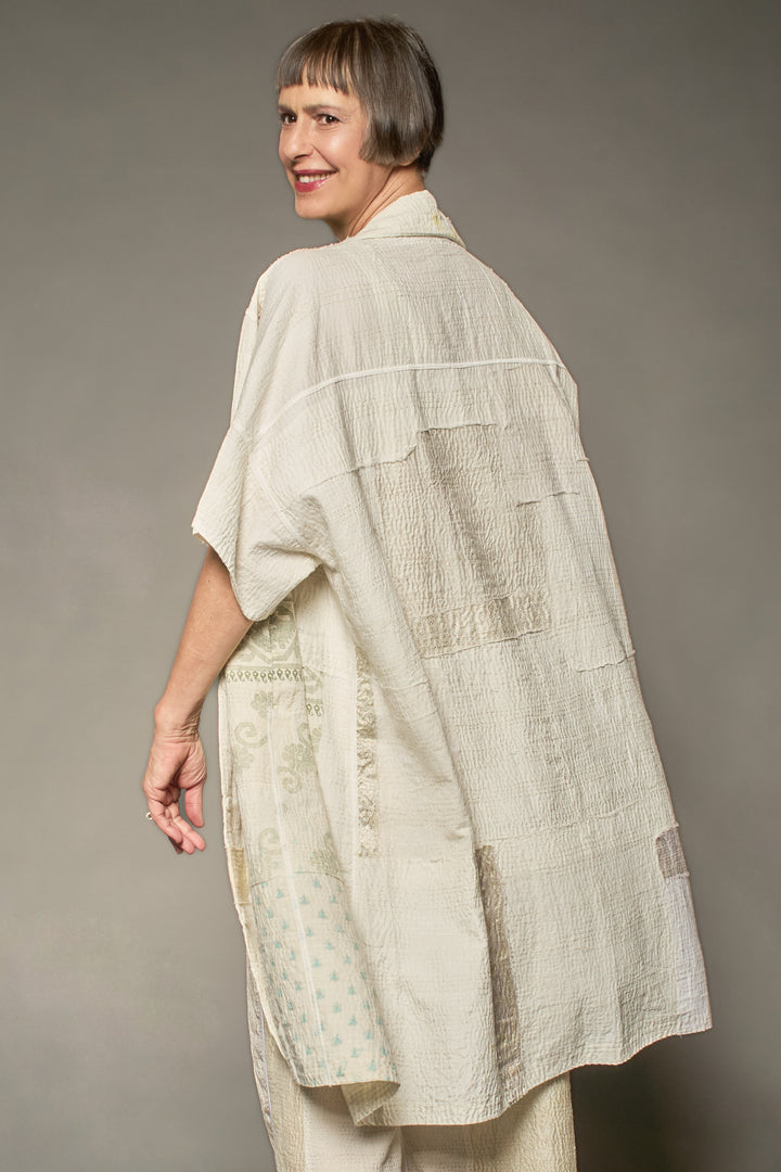 Frayed Patched Kantha Wide Shirt Dress - fi2448
