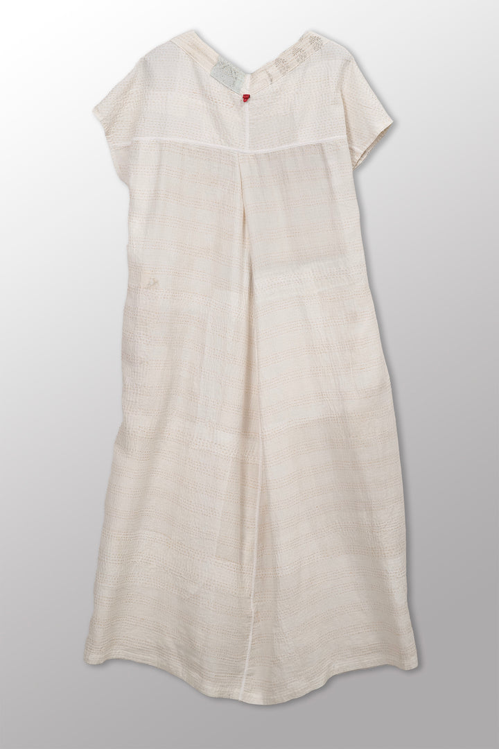 Frayed Patch Kantha V-Neck French SLV. Dress