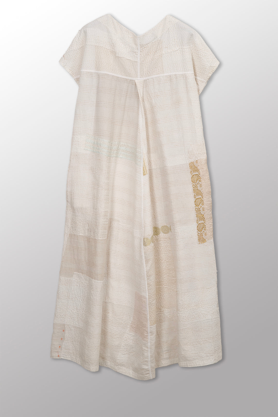 Frayed Patch Kantha V-Neck French SLV. Dress