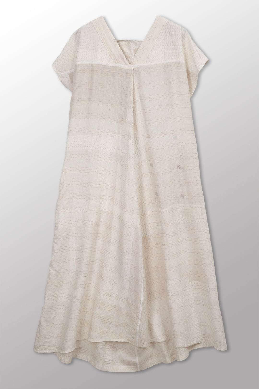 Frayed Patch Kantha V-Neck French SLV. Dress