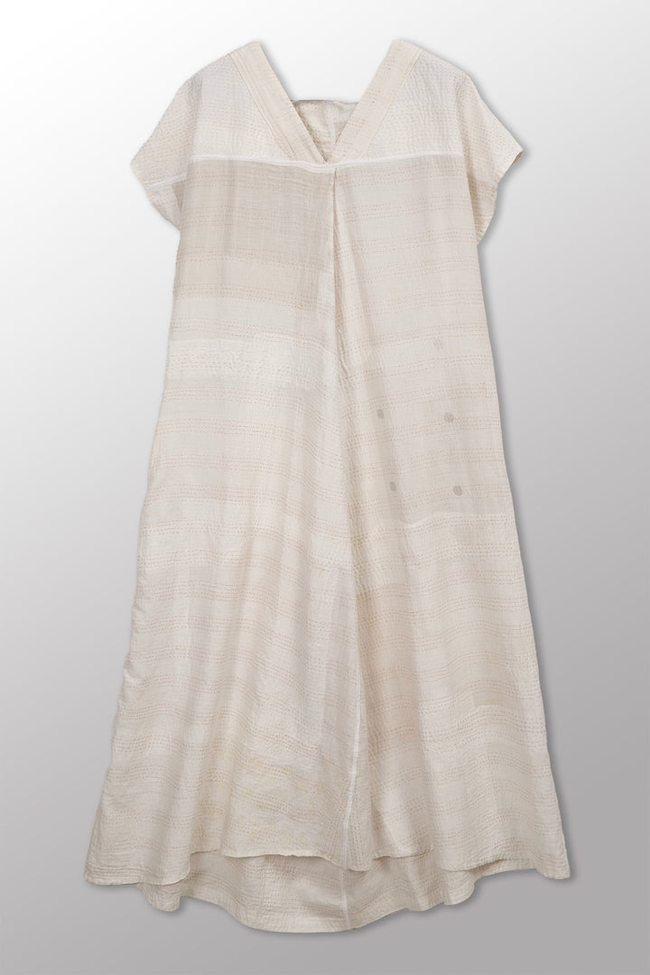 Frayed Patch Kantha V-Neck French SLV. Dress
