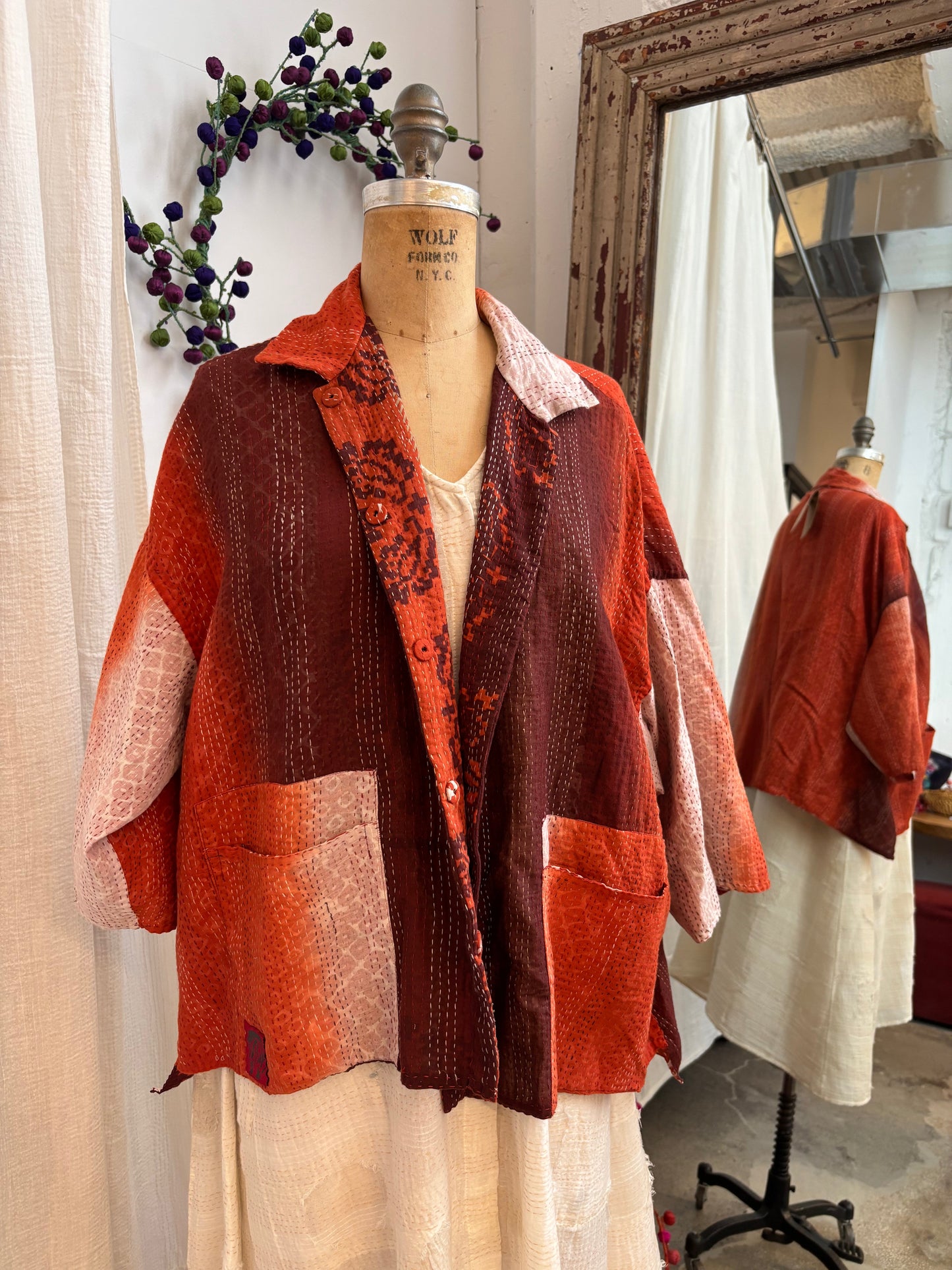 KIMONO COTTON KANTHA CROPPED TENT SHIRT - kc2596-org -