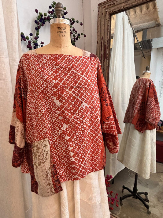 KIMONO COTTON KANTHA 3/4 SLV. CROP TOP MIO - kc2538-org -