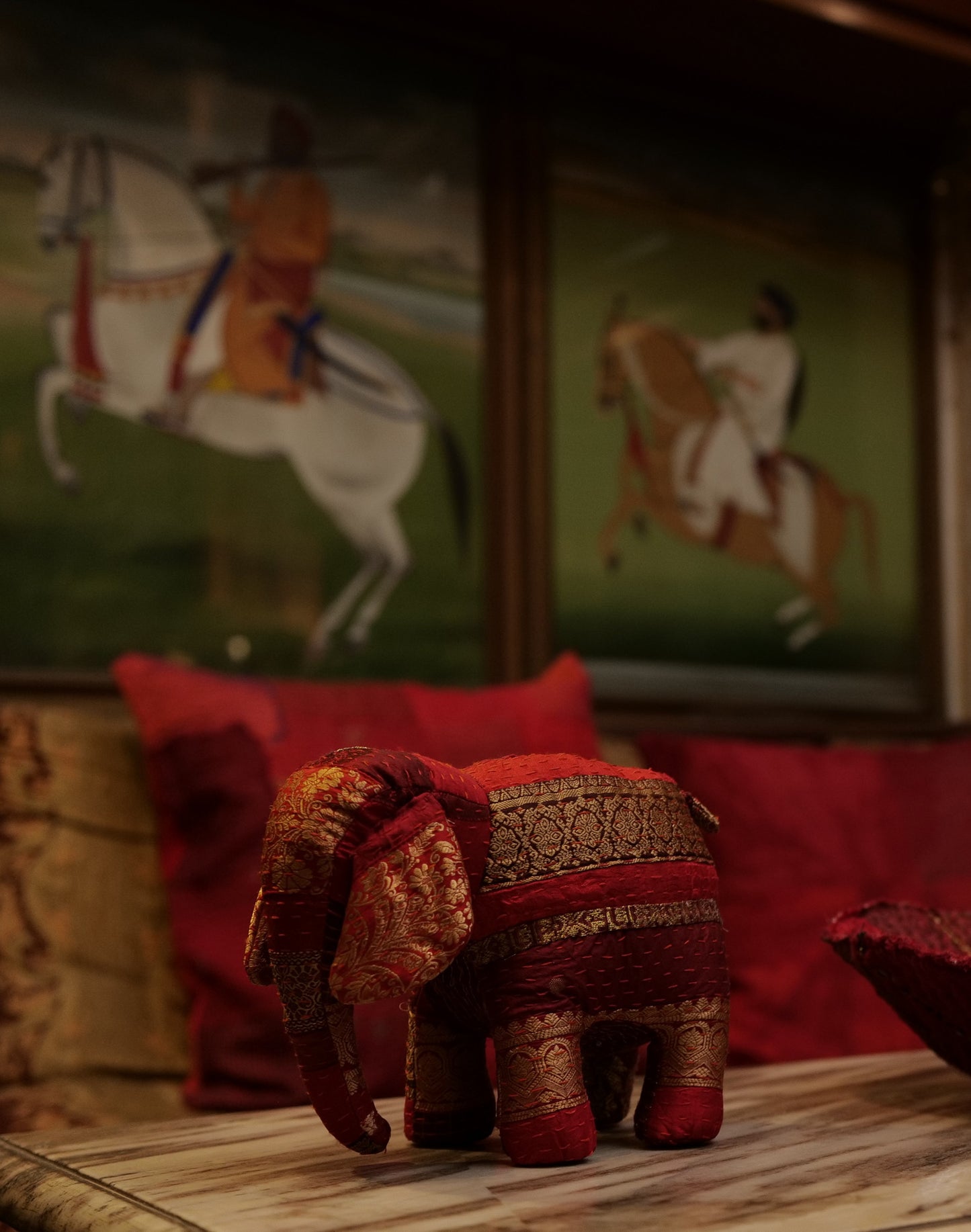 Jewel Striped Elephant Soft Toy -(metallic kantha)