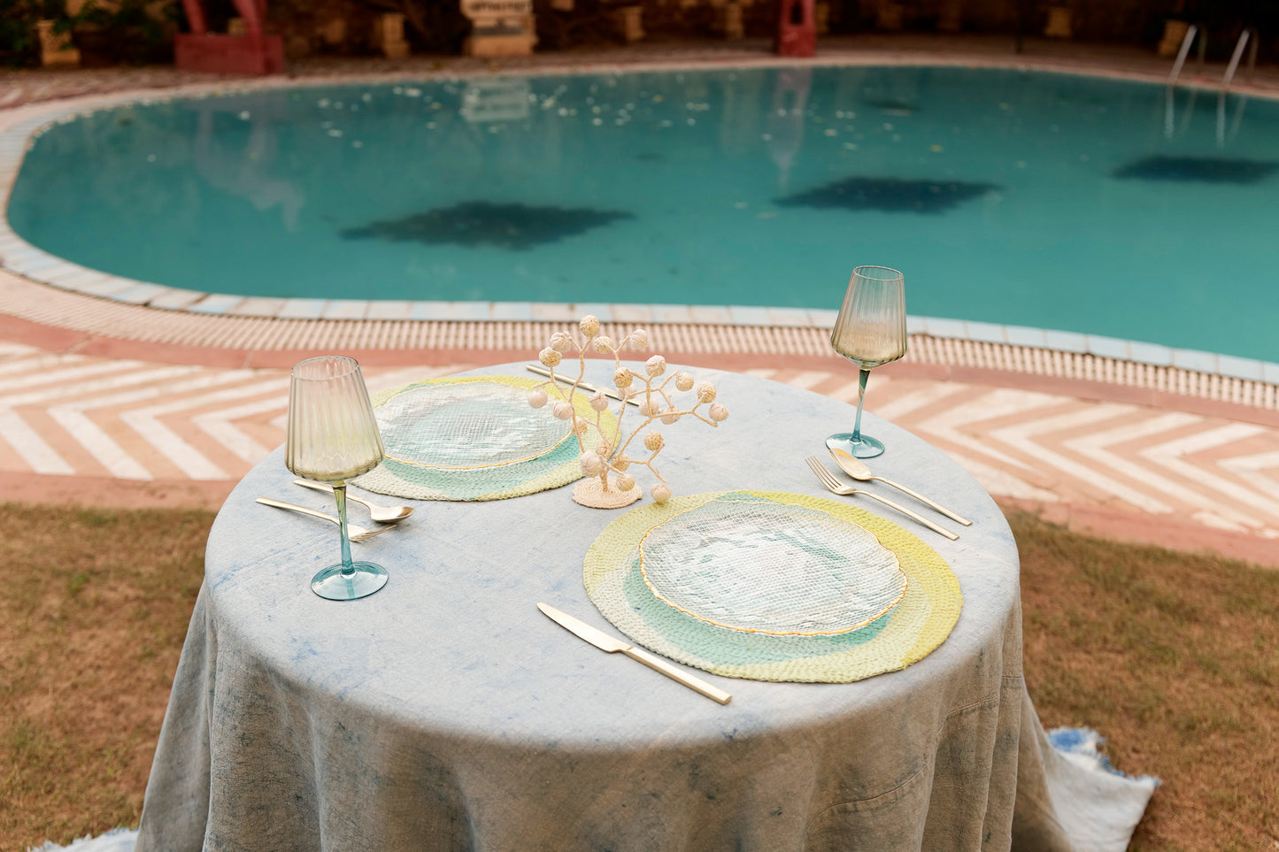 Rose fray patch hand made kantha Margherita Rose Placemat ( Set of 2)