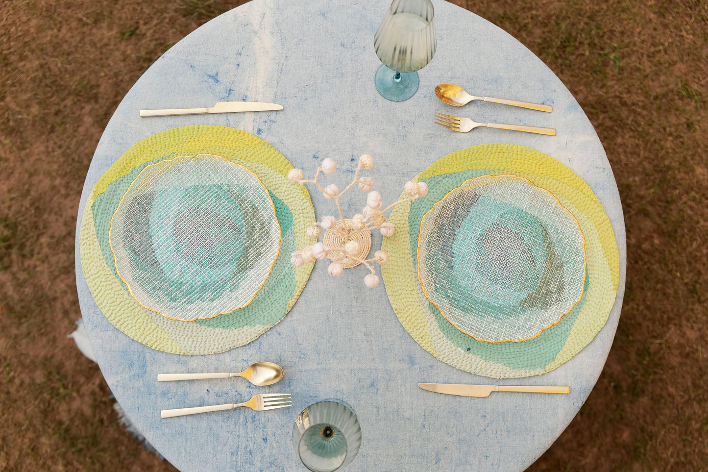 Rose fray patch hand made kantha Margherita Rose Placemat ( Set of 2)