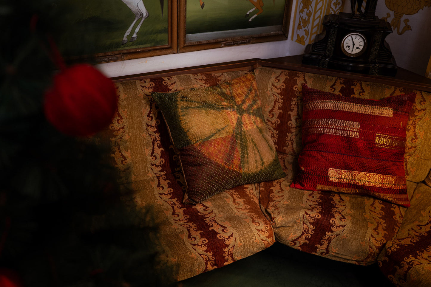 Red Jewel Striped Cushion
