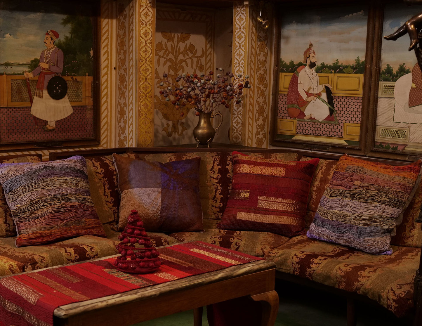 Holiday red fray patch cushion